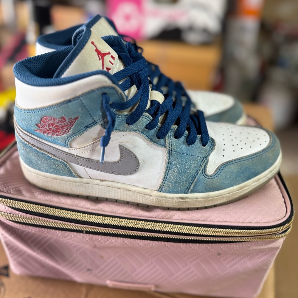 Air Jordans Blue and White High-Top Sneakers